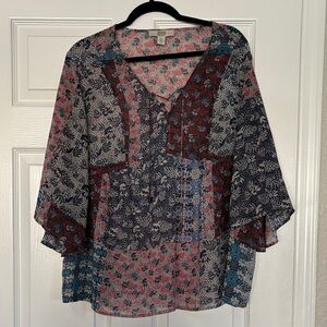 Vintage America Multicolor Floral Sheer Blouse